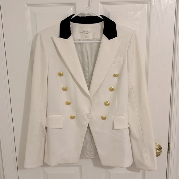 Veronica Beard White Jack Riding Jacket Dickey Gold Button Blazer Size 6 - Picture 4 of 16